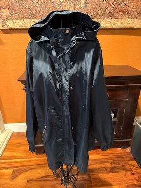 Cavalini Women's 3x Plus Size Navy Blue Hooded Rain Coat Jacket